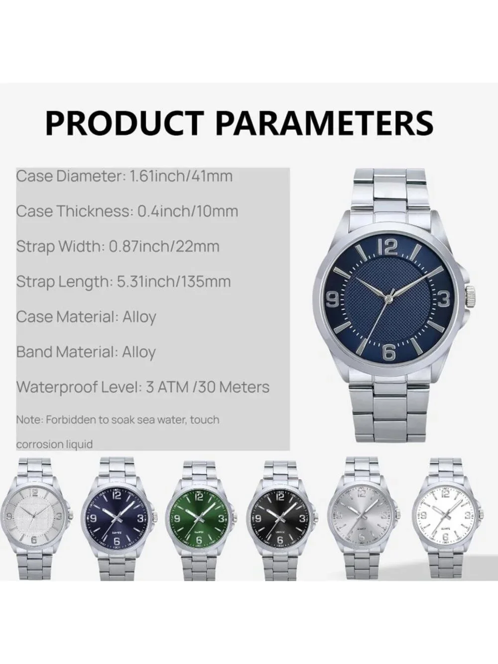 Men's Silver And Blue Analog Stainless Steel Case Arabic Numerals Classic Watch
